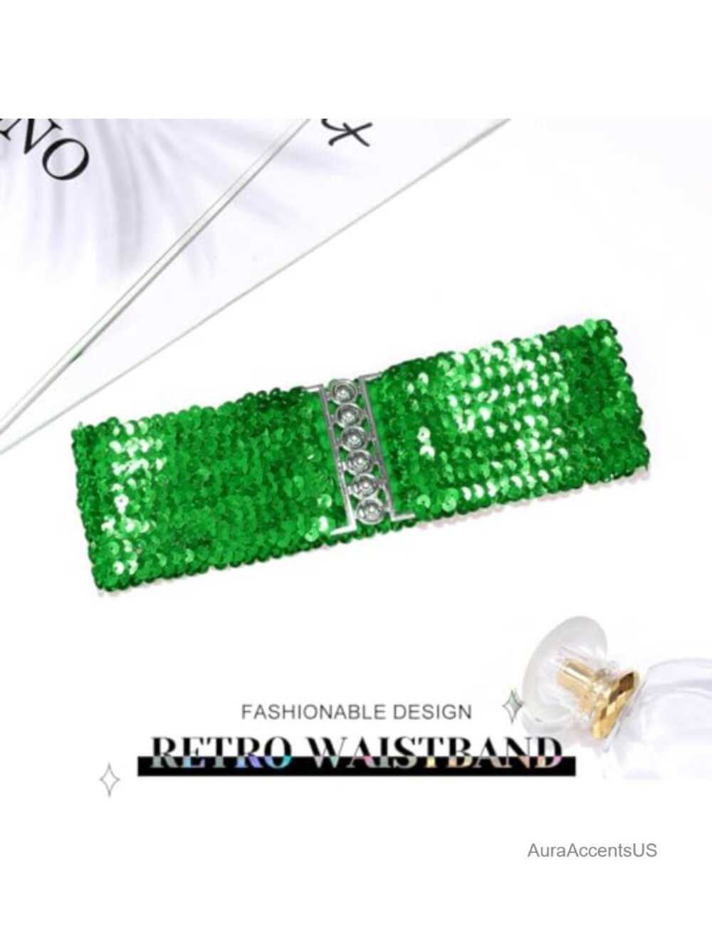 Sequin Elastic Wide Waist Belt Cinch Dress Belt Sparkly Waistband - Picture 6 of 6